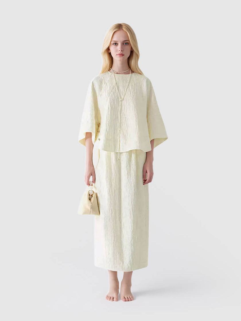 Crepe_Jacquard_Three-quarter_Sleeve_Top_and_Elastic_Waist_Skirt_Set_11