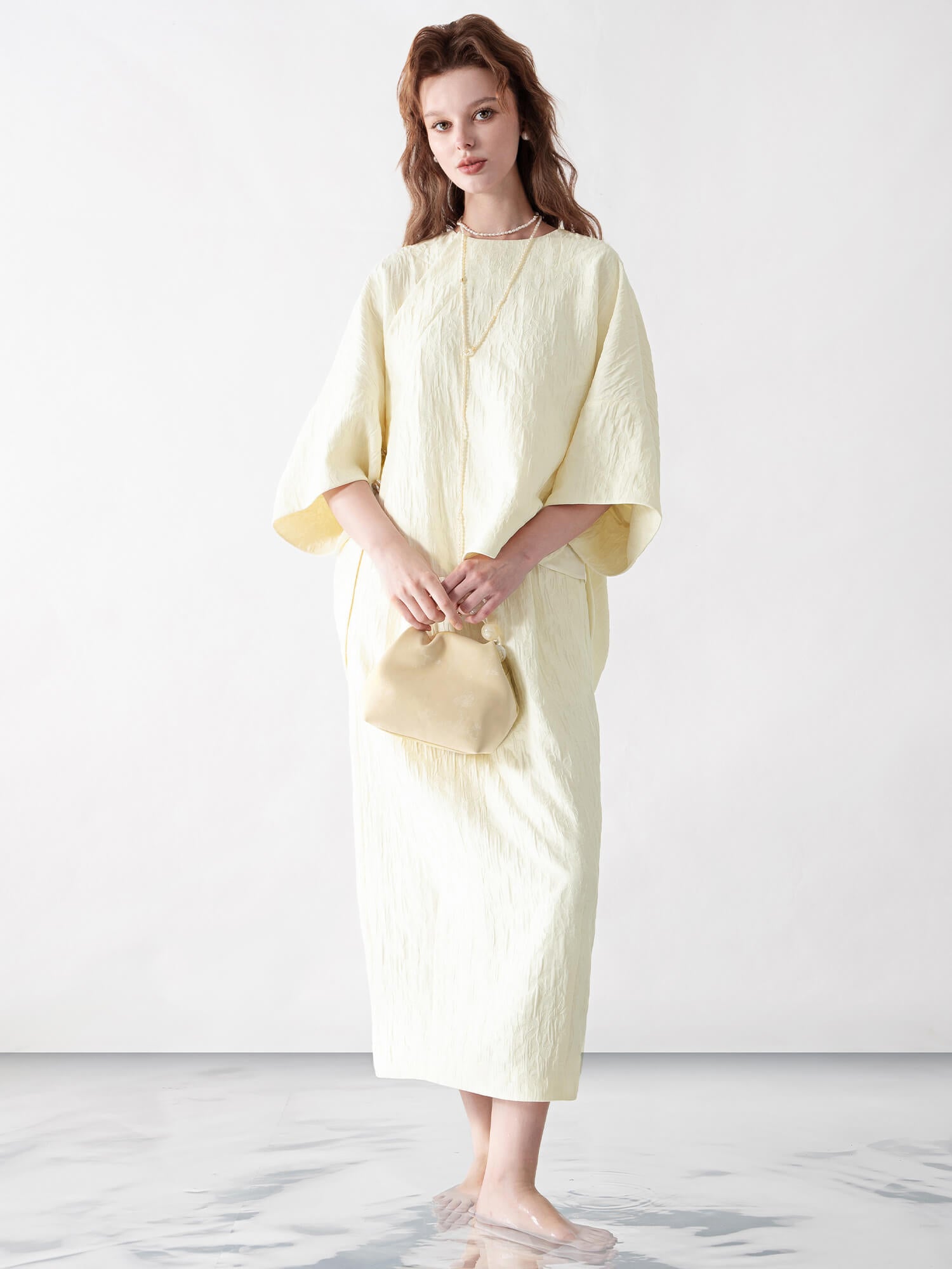 Crepe_Jacquard_Three-quarter_Sleeve_Top_and_Elastic_Waist_Skirt_Set_1