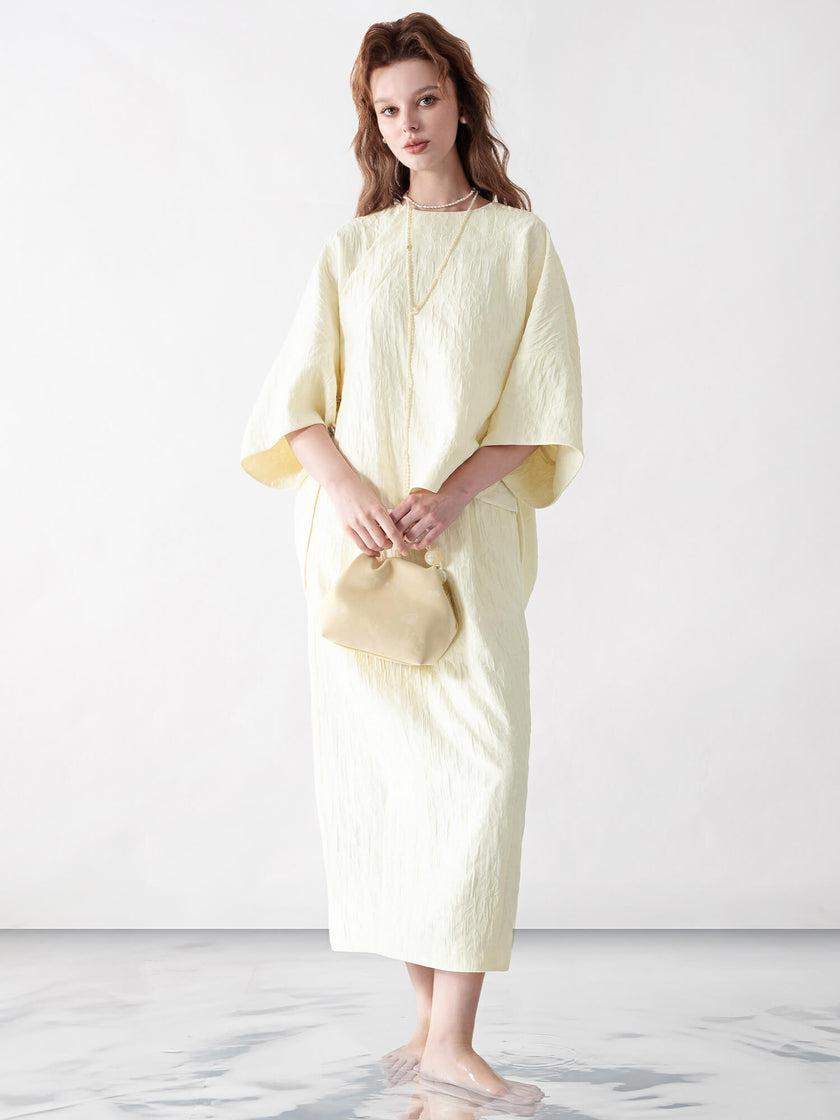 Crepe_Jacquard_Three-quarter_Sleeve_Top_and_Elastic_Waist_Skirt_Set_1