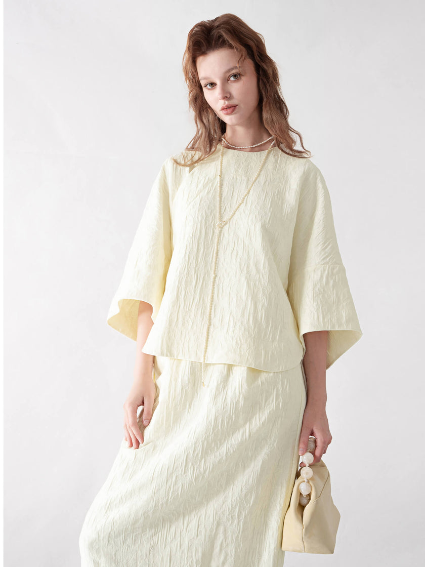 Crepe_Jacquard_Three-quarter_Sleeve_Top_and_Elastic_Waist_Skirt_Set_4