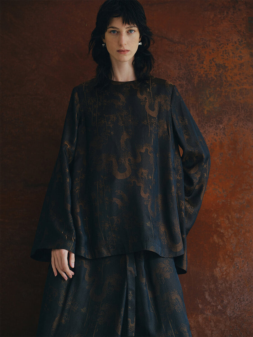 Flared_Sleeve_Printed_Side_Split_Top_and_Asymmetric_Tie_Wrap_Dress_3