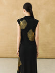Ginkgo Printed Cowl Neck Sleeveless Top and Fishtail Skirt Set