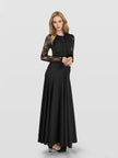 Long Sleeves Button Front Ruched Lace Maxi Dress