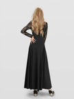 Long Sleeves Button Front Ruched Lace Maxi Dress