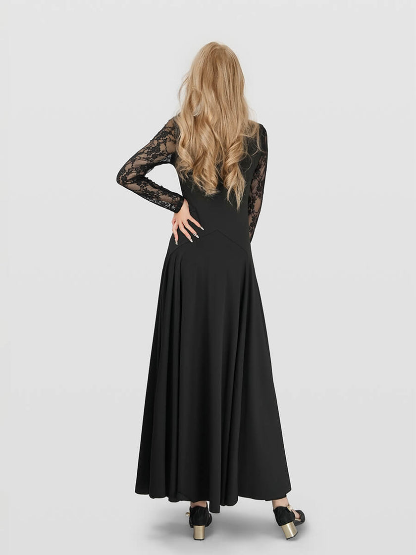 Long Sleeves Button Front Ruched Lace Maxi Dress
