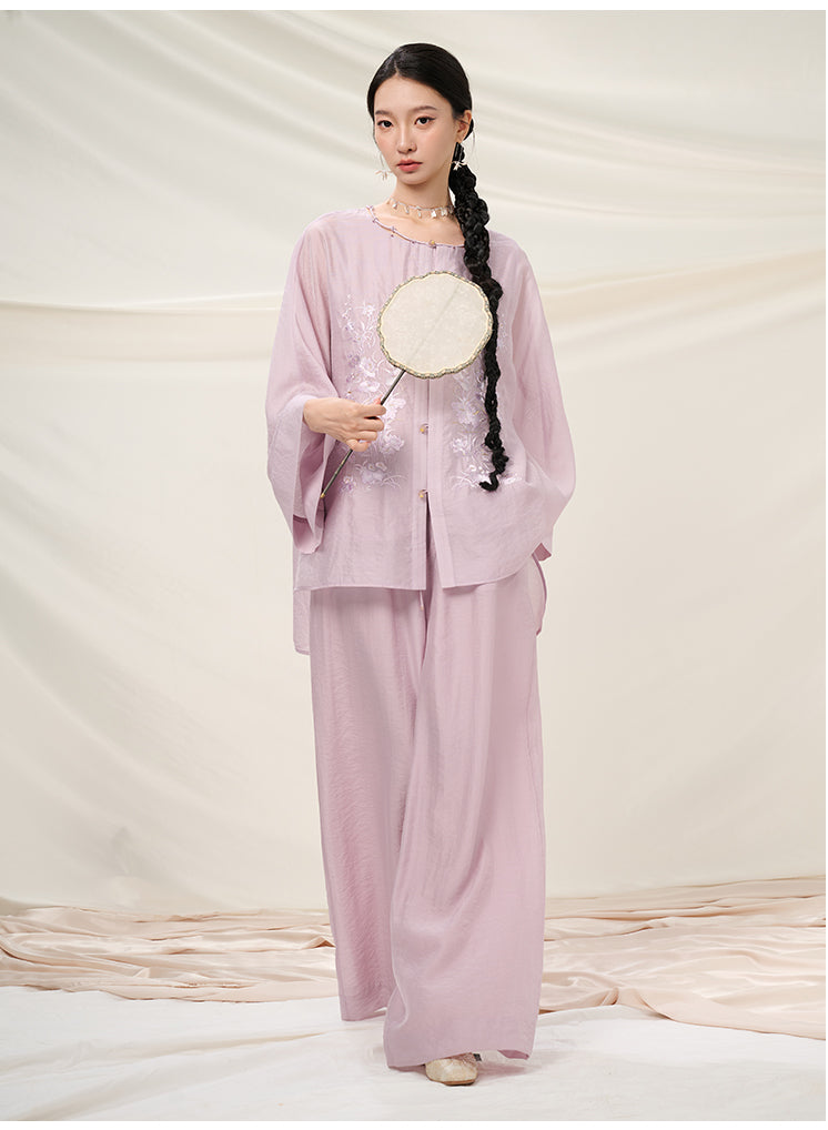 Round-Neck_Cardigan_Embroidered_Top_And_Wide-Leg_Pants_Set_2