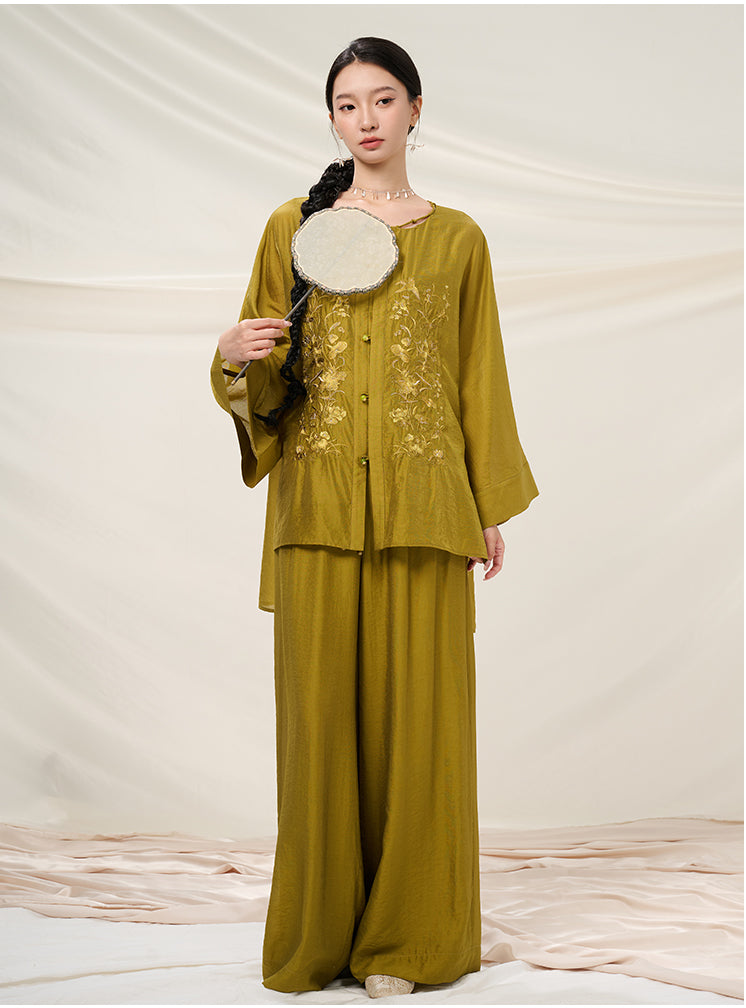 Round-Neck_Cardigan_Embroidered_Top_And_Wide-Leg_Pants_Set_6