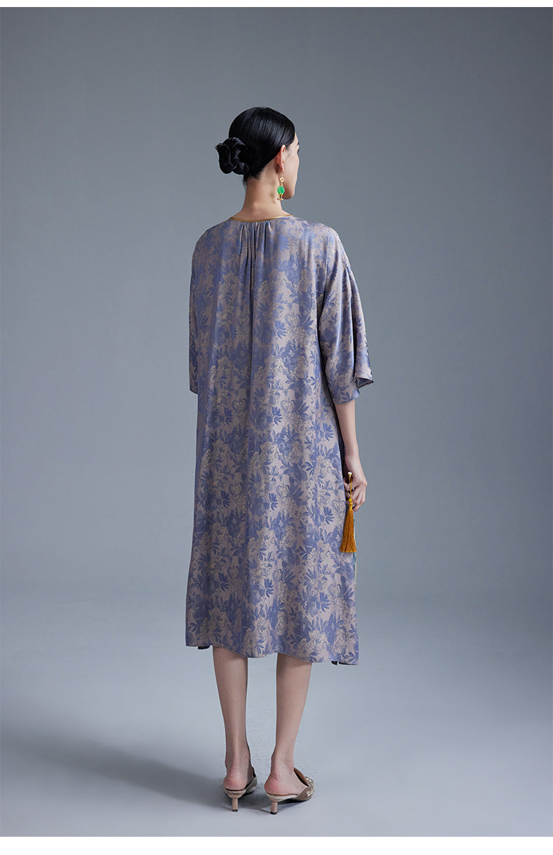 Round_Neck_3_4_Sleeve_Jacquard_Cheongsam_Dress_9