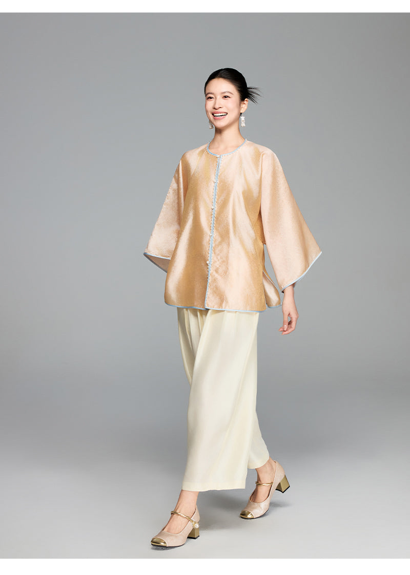 Round_Neck_Button-Down_Three-Quarter_Sleeve_Mulberry_Silk_Top_4