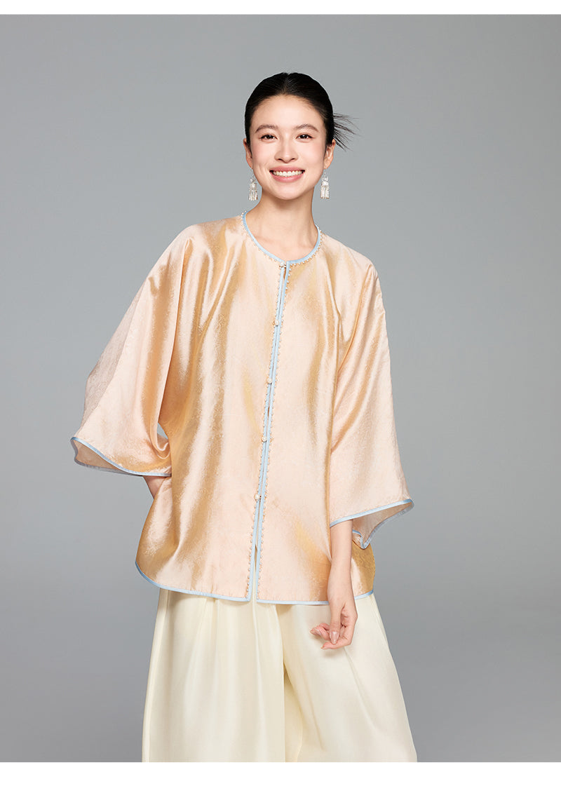 Round_Neck_Button-Down_Three-Quarter_Sleeve_Mulberry_Silk_Top_5