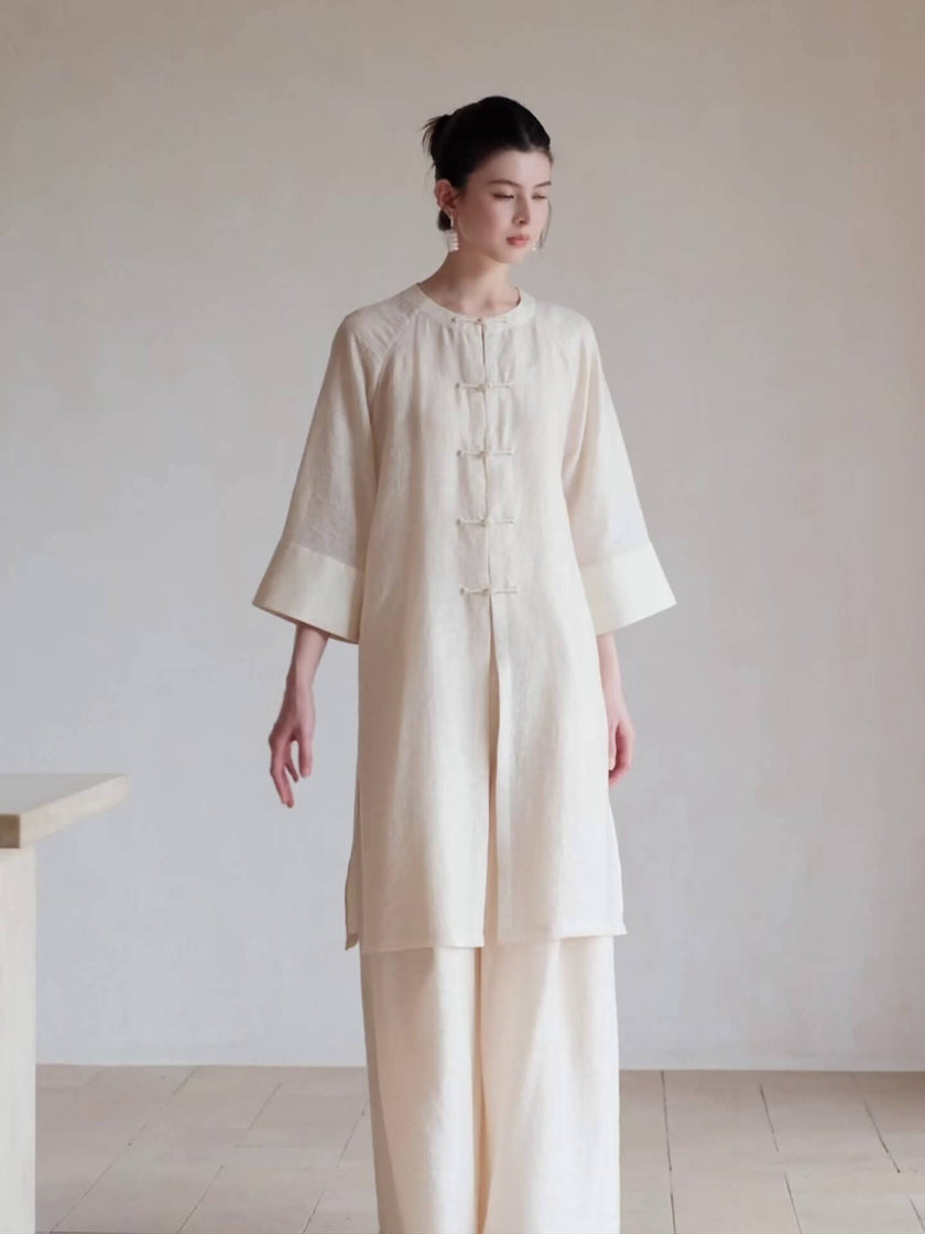 Round_Neck_Frog_Closure_Button_Mid-length_Top_and_Loose_Trousers_Set_3