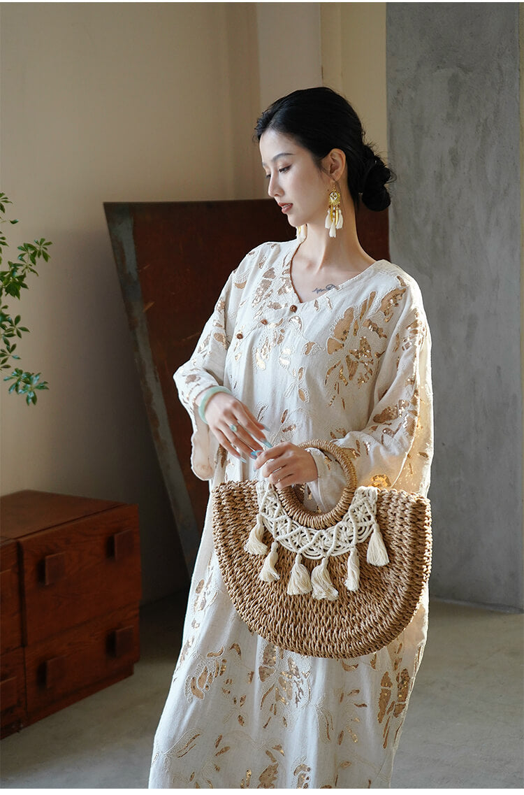 Silk_Linen_Embroidered_Sequined_Tassel_Dress_1