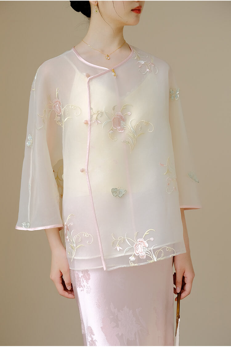 Slanted_Collar_Embroidered_Tulle_Top_and_Satin_Floral_Skirt_Set_6