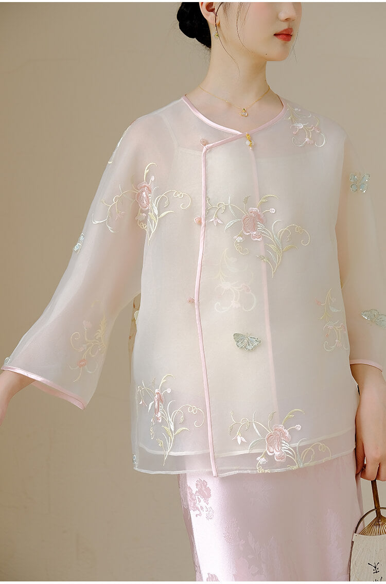 Slanted_Collar_Embroidered_Tulle_Top_and_Satin_Floral_Skirt_Set_7