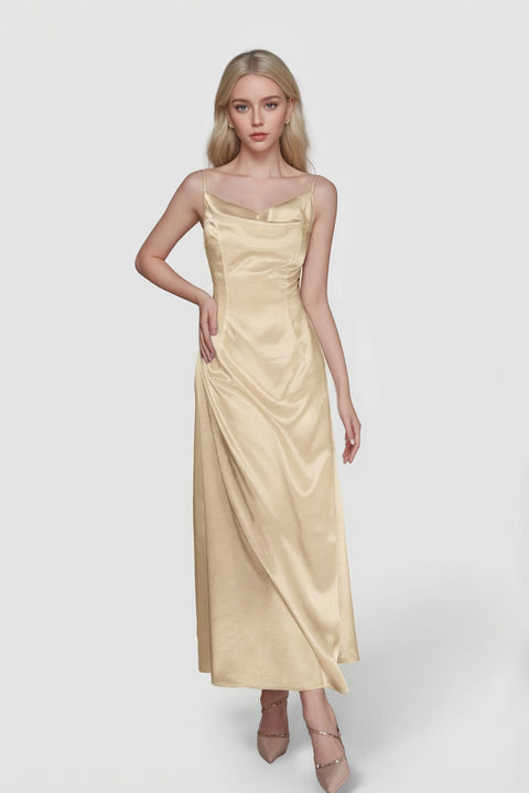 Solid Color Satin Spaghetti Strap Maxi Dress