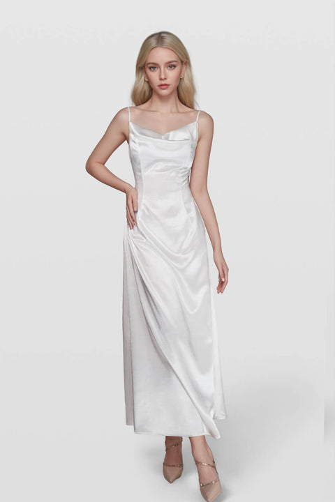 Solid Color Satin Spaghetti Strap Maxi Dress