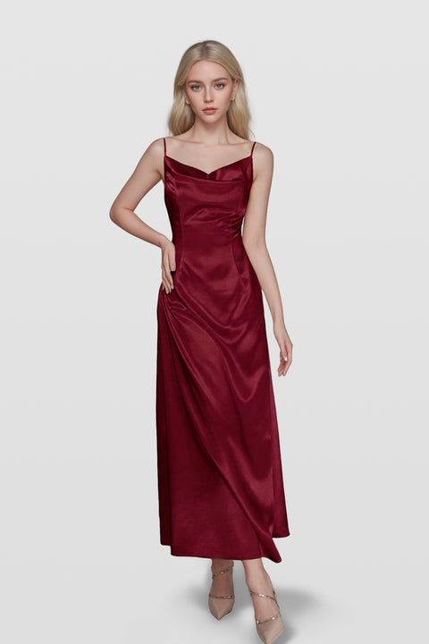 Solid Color Satin Spaghetti Strap Maxi Dress