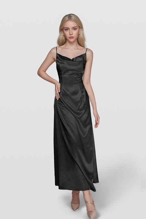 Solid Color Satin Spaghetti Strap Maxi Dress