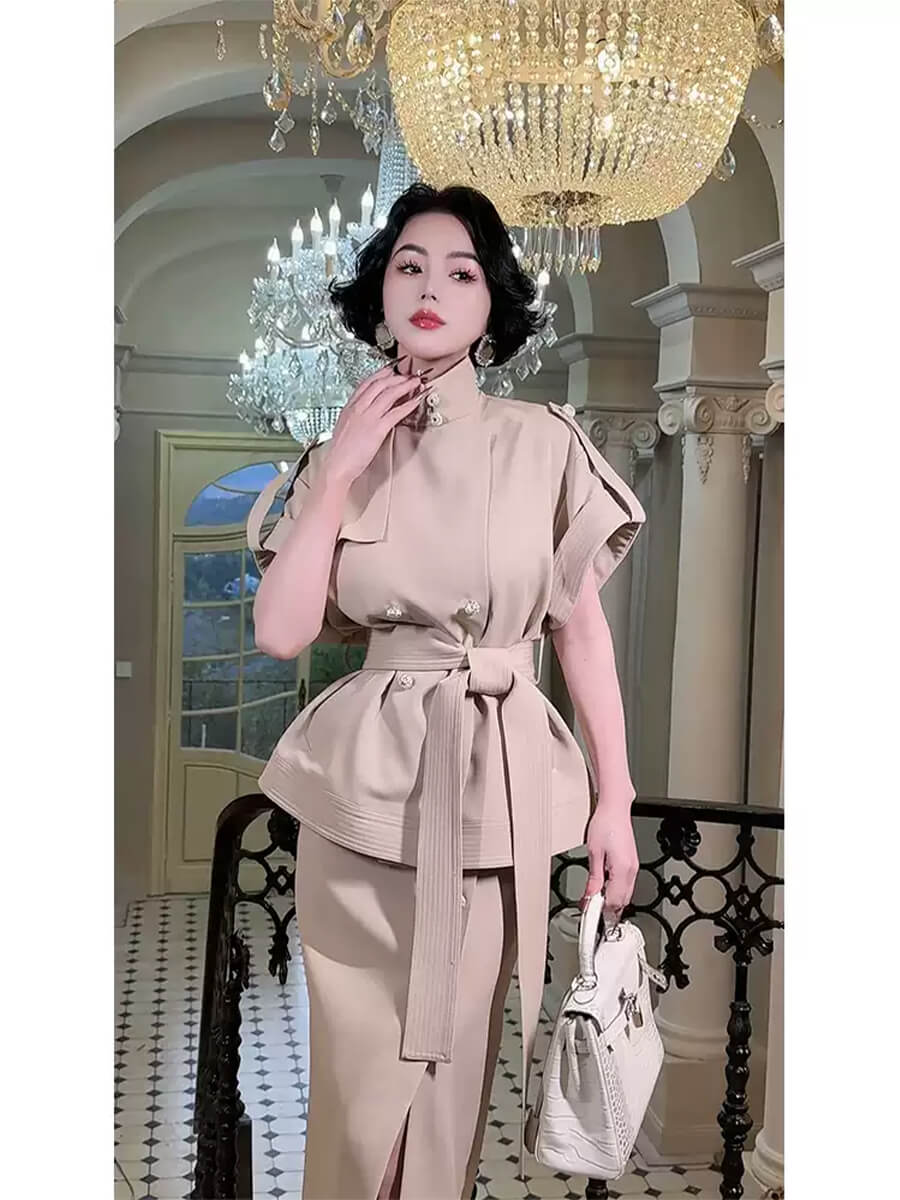 Stand_Collar_Frog_Closure_Button_Vest_and_Skirt_Two-piece_Set_2