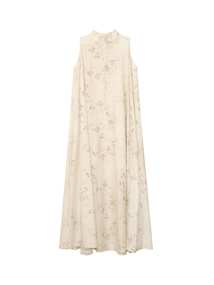 Stand_Collar_Sleeveless_Bamboo_Printed_Loose_Maxi_Dress_13