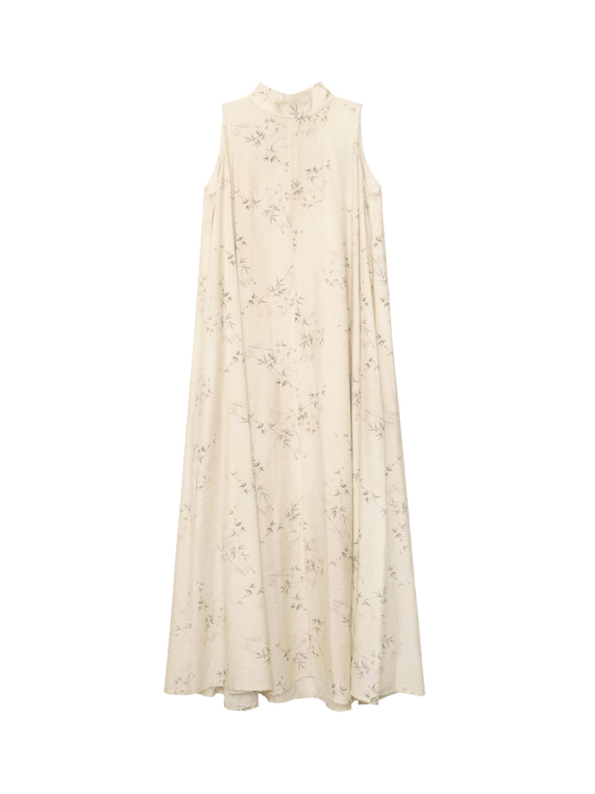 Stand_Collar_Sleeveless_Bamboo_Printed_Loose_Maxi_Dress_13