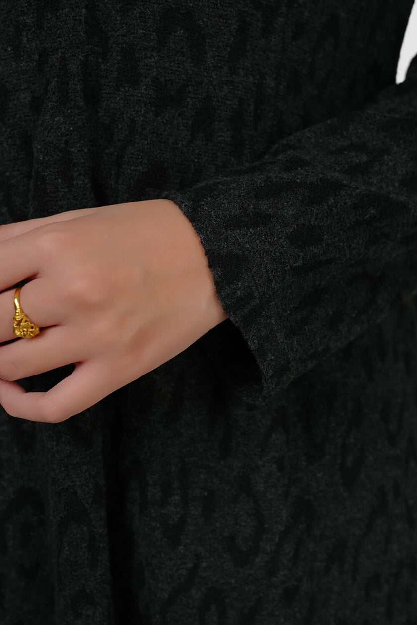 V-neck Brushed Irregular Hem Midi Dress