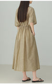 V-neck_Tencel_Linen_Jacquard_Lace-up_Dress_5